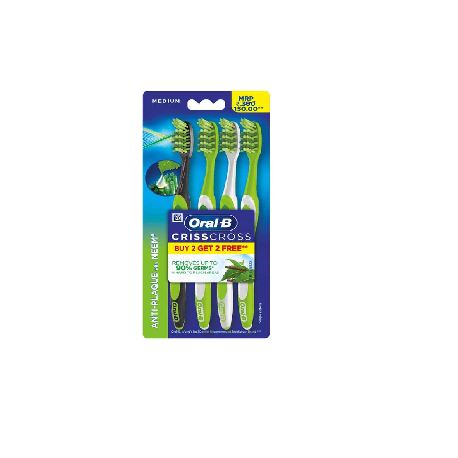 Oral-B Criss Cross Adult Manual Toothbrush With Neem Extract | Medium (Buy 2 Get 2 Free)