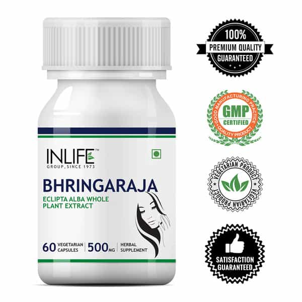 Inlife Bhringraj Extract Supplement For Hair Skin And Nails 500Mg - 60 Vegetarian Capsules