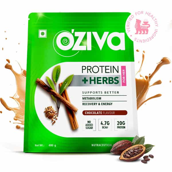 Oziva Protein & Herbs | For Women | Chocolate | For Better Metabolism & Skin | 400 Gm