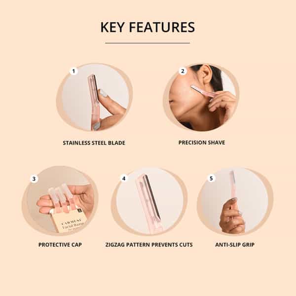 Carmesi Facial Razor For Women - For Instant & Painless Hair Removal - Pack Of 3