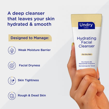 Undry Hydrating Face Wash For Dry Skin (100 Ml) Facewash Cleanser For Face With Niacinamide | Vit B5