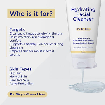 Undry Hydrating Face Wash For Dry Skin (100 Ml) Facewash Cleanser For Face With Niacinamide | Vit B5