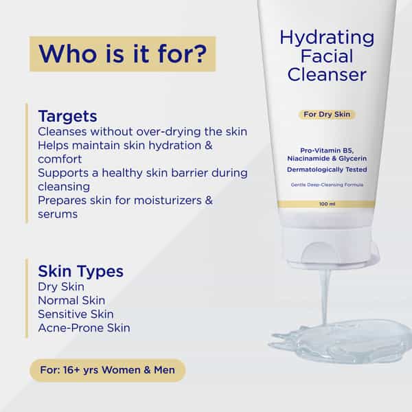 Undry Hydrating Face Wash For Dry Skin (100 Ml) Facewash Cleanser For Face With Niacinamide | Vit B5