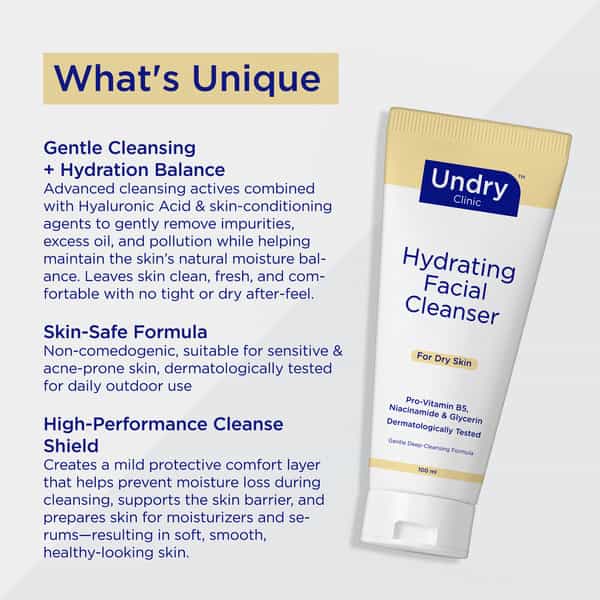Undry Hydrating Face Wash For Dry Skin (100 Ml) Facewash Cleanser For Face With Niacinamide | Vit B5