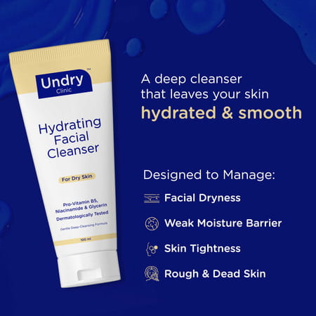 Undry Hydrating Face Wash For Dry Skin (100 Ml) Facewash Cleanser For Face With Niacinamide | Vit B5