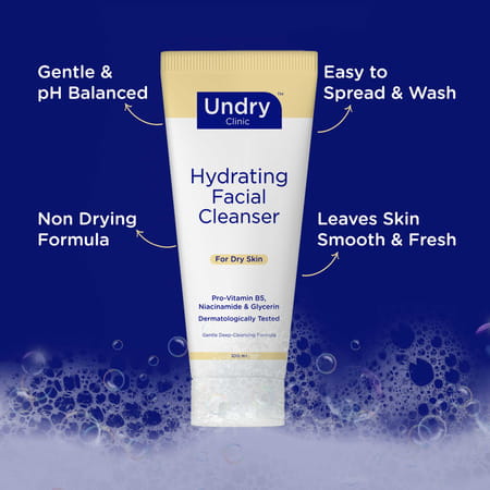 Undry Hydrating Face Wash For Dry Skin (100 Ml) Facewash Cleanser For Face With Niacinamide | Vit B5