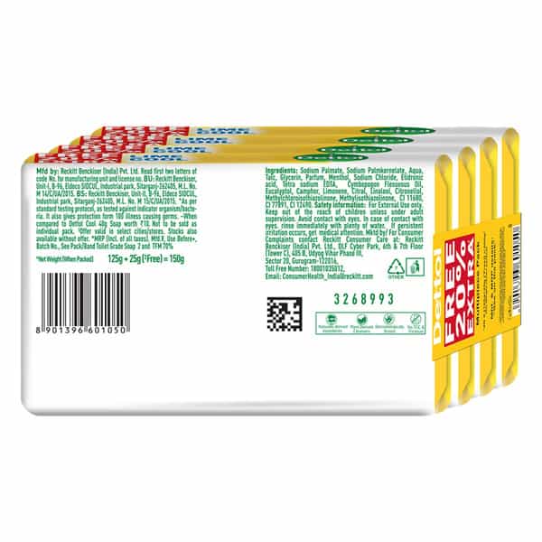 Dettol Lime Cool Bathing Soap Bar With 2X Menthol & Long Lasting Freshness - 125G (Buy 3 Get 1 Free)