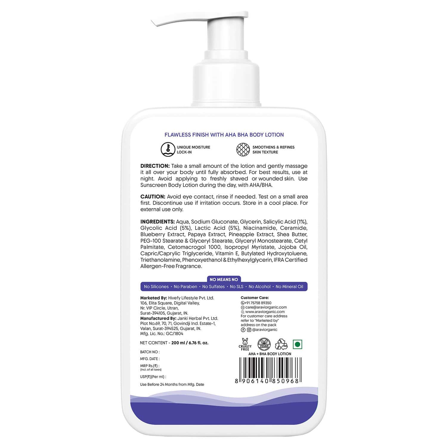 Aravi Organic 10% Aha + 1% Bha Exfoliating Body Lotion - 200ml