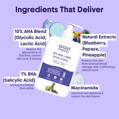 Aravi Organic 10% Aha + 1% Bha Exfoliating Body Lotion - 200ml