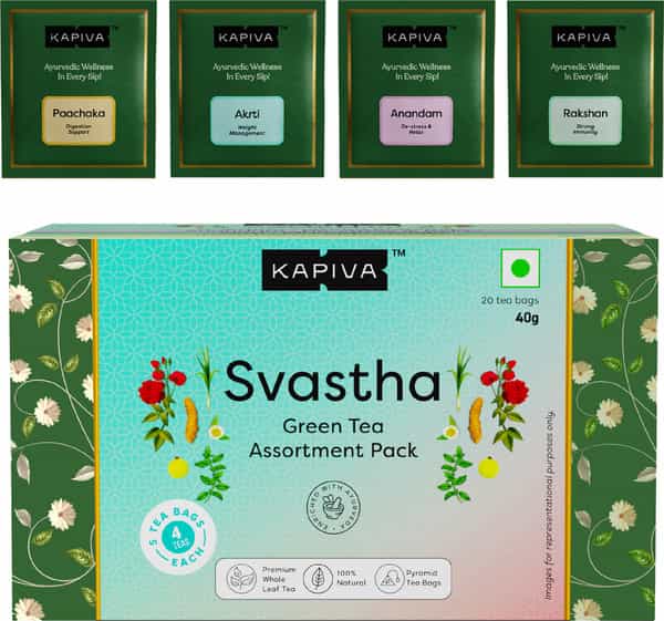 Kapiva Svastha Green Tea - Rakshan Akrti Anandam & Paachaka | 40Gm - 5 Tea Bags
