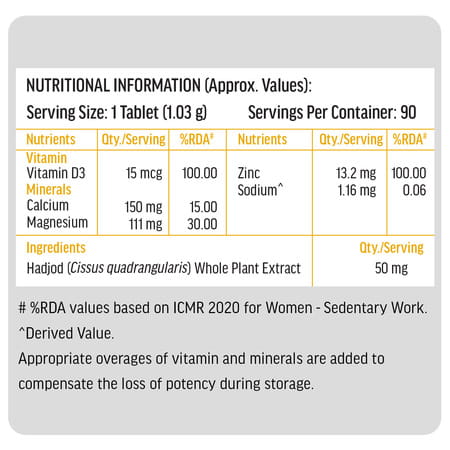 Hk Vitals Calcium + Vitamin D3 Supplement For Women & Men (90 Tablets)
