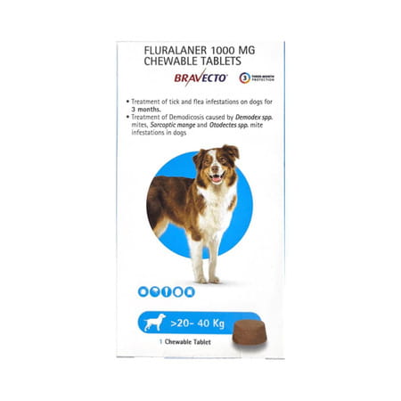 Bravecto 1000mg (Fluralaner) Dog Tick & Flea Control Tablet | 20-40kg | 1 Tablet