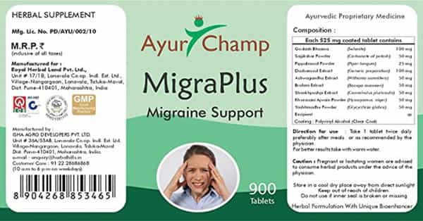 Ayur Champ Migraplus - 900 Tablets Pack Of 4