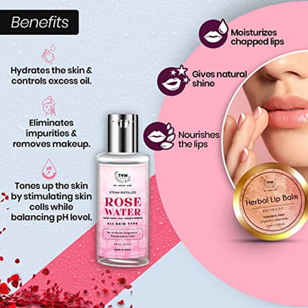 Tnw-The Natural Wash Steam Distilled Rose Water (100 Ml) And Beetroot Lip Balm (5 Gm)