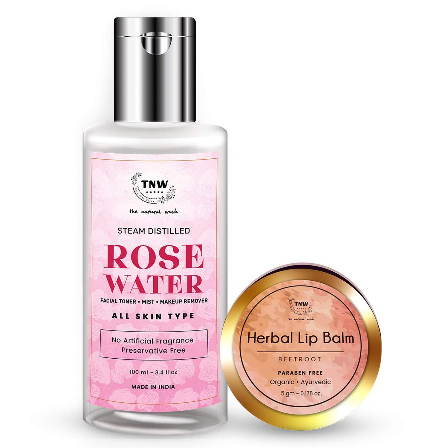 Tnw-the Natural Wash Steam Distilled Rose Water (100 Ml) And Beetroot Lip Balm (5 Gm)