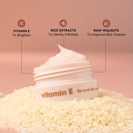 The Face Shop Vitamin E Gentle Exfoliating Lip Scrub With Korean Rice | Smooth Glowy Lips - 5g