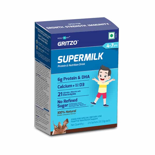 Gritzo Supermilk 4-7Y (Active Kids) | Trial Pack | 100% Natural Double Chocolate Flavour | 66 G