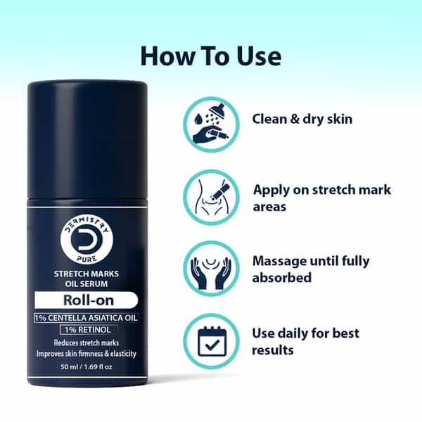 Dermistry Stretch Marks Scar Removal Roll On Oil Serum Pregnancy Safe With Shea Butter Bio Oils 50Ml