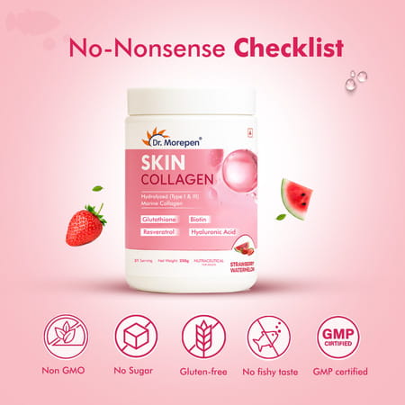 Dr. Morepen Skin Collagen | Strawberry Watermelon | Powder | Jar 250gm
