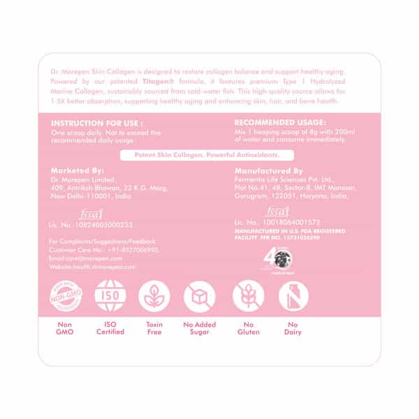 Dr. Morepen Skin Collagen | Strawberry Watermelon | Powder | Jar 250Gm