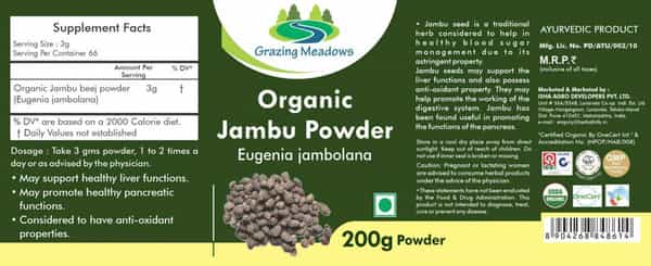 Grazing Meadows Organic Jamun Seed Powder 200 Gms (Pack Of 4)
