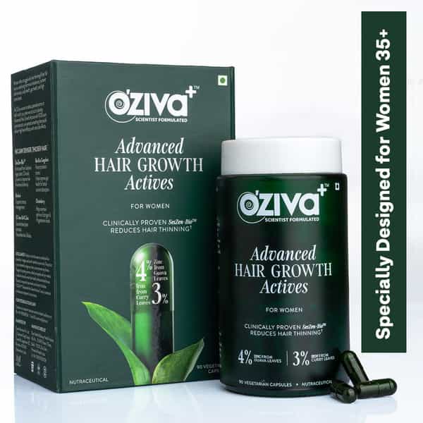Oziva Advanced Hair Growth Actives Reduces Thinning Hair & Improves Scalp Coverage | 90 Capsules