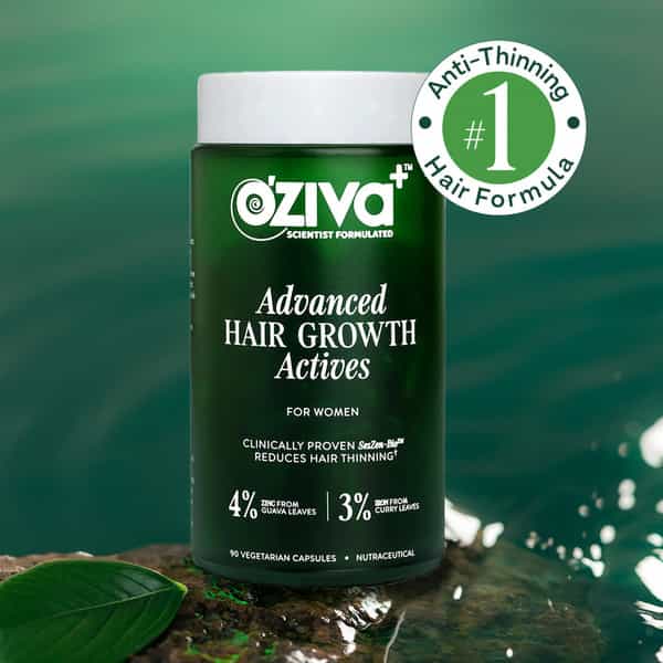 Oziva Advanced Hair Growth Actives Reduces Thinning Hair & Improves Scalp Coverage | 90 Capsules