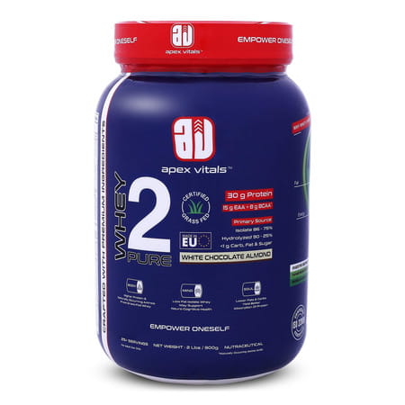 Apex Vitals Whey 2 Pure Grass-Fed Whey Isolate Digestive Enzymes 25+ Ser White Chocolate Almond