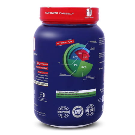 Apex Vitals Whey 2 Pure Grass-Fed Whey Isolate Digestive Enzymes 25+ Ser White Chocolate Almond