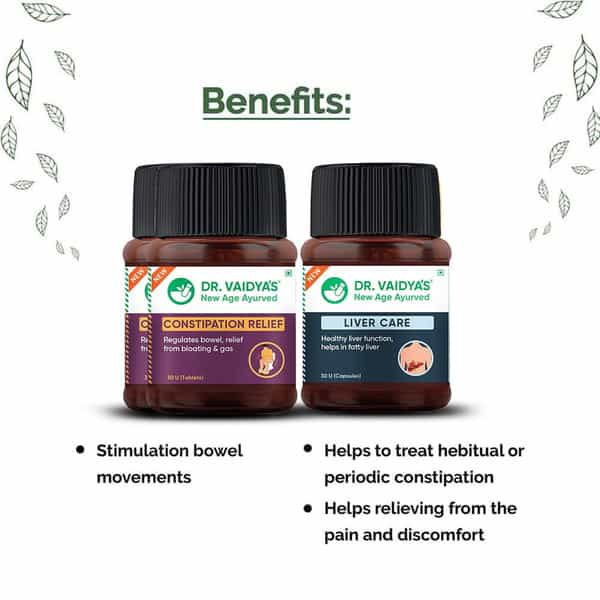 Dr. Vaidya's Constipation Pack|Constipation Relief Capsules (30 Pills X 2), Liver Care (30 Caps X 1)