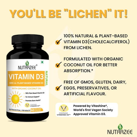 Nutrazee Vegan Vitamin D3 Supplement Plant Based Liquid Filled Capsules 60 Capsules
