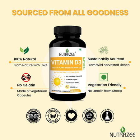 Nutrazee Vegan Vitamin D3 Supplement Plant Based Liquid Filled Capsules 60 Capsules