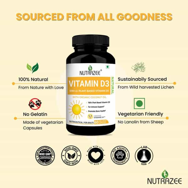 Nutrazee Vegan Vitamin D3 Supplement Plant Based Liquid Filled Capsules 60 Capsules