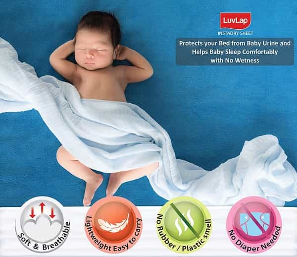 Luvlap Instadry Extra Absorbent Dry Sheet Bed Protector Royal Blue 0M Large 100X140cm