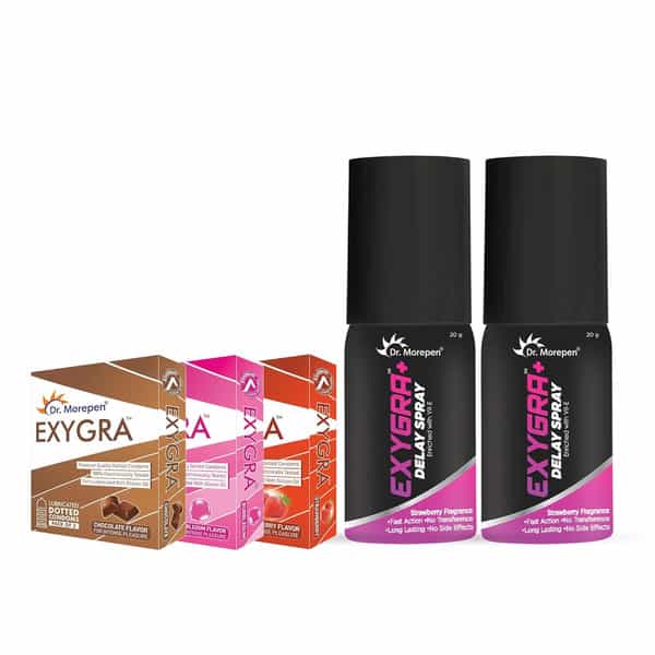 Dr. Morepen Exygra Condoms Pack Of 3 & Exygra Delay Spray 20G Pack Of 2