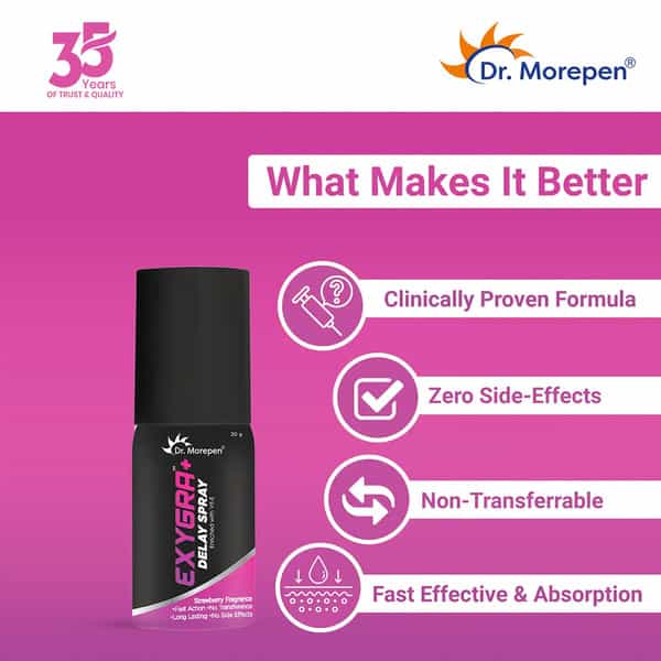 Dr. Morepen Exygra Condoms Pack Of 3 & Exygra Delay Spray 20G Pack Of 2