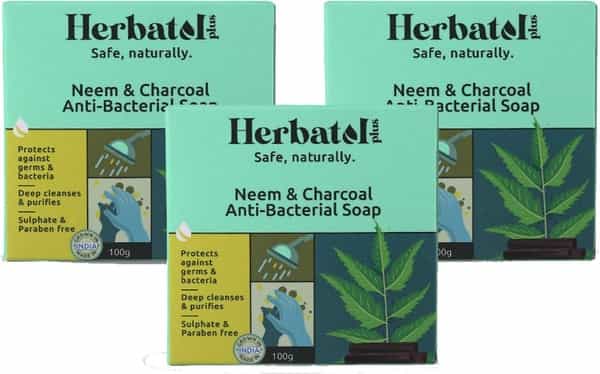 Herbatol Plus Anti-Bacterial Soap For 99.99% Germ Protection With Neem & Charcoal (Pack Of 3)
