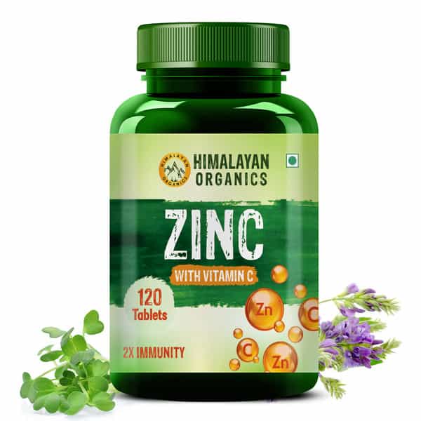 Himalayan Organics Zinc With Vitamin C | 2X Immunity | Bottle | 120 Tablets
