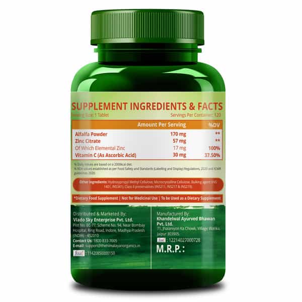 Himalayan Organics Zinc With Vitamin C | 2X Immunity | Bottle | 120 Tablets
