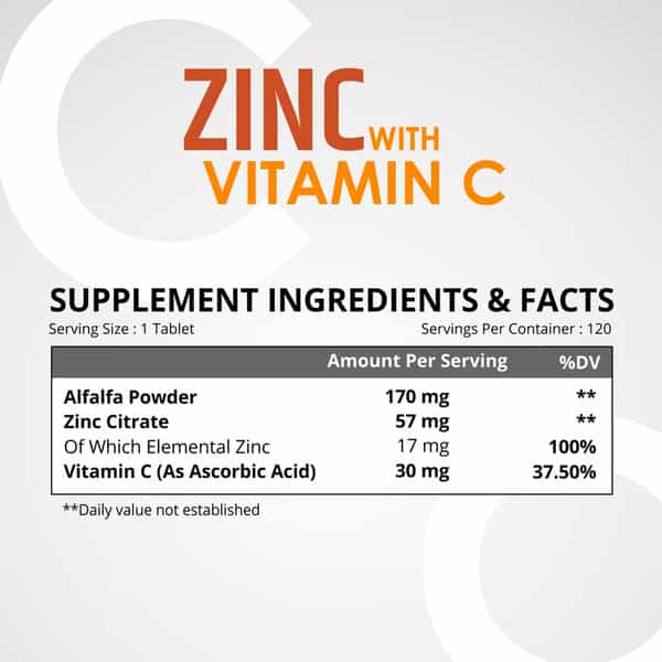 Himalayan Organics Zinc With Vitamin C | 2X Immunity | Bottle | 120 Tablets