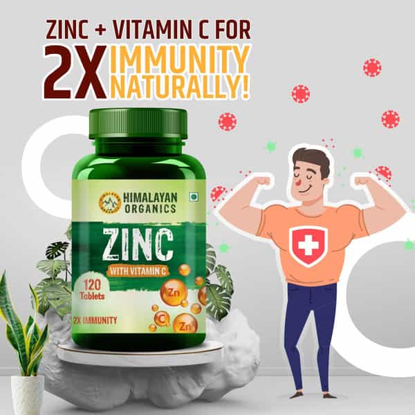 Himalayan Organics Zinc With Vitamin C | 2X Immunity | Bottle | 120 Tablets