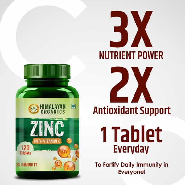 Himalayan Organics Zinc With Vitamin C | 2X Immunity | Bottle | 120 Tablets