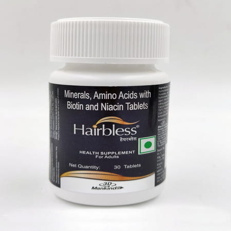 Hairbless Supplement | Biotin & Niacin | Gluten Free | Enriched With L-Cystiene | 30 Tablets
