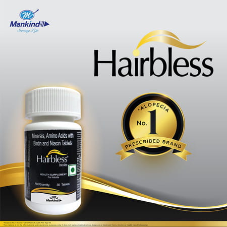 Hairbless Supplement | Biotin & Niacin | Gluten Free | Enriched With L-Cystiene | 30 Tablets