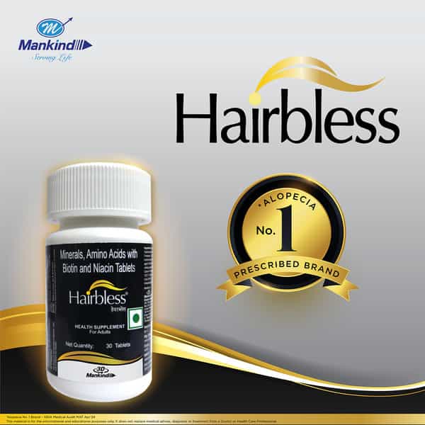 Hairbless Supplement | Biotin & Niacin | Gluten Free | Enriched With L-Cystiene | 30 Tablets