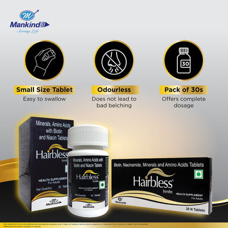 Hairbless Supplement | Biotin & Niacin | Gluten Free | Enriched With L-Cystiene | 30 Tablets
