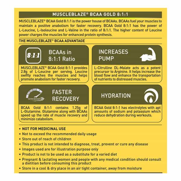 Muscleblaze Bcaa Gold 8:1:1 (Watermelon | 450G | 60 Servings) | With Higher Leucine