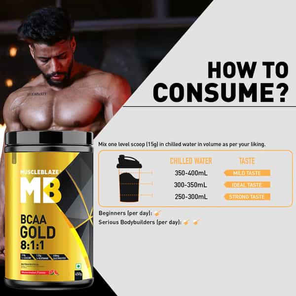 Muscleblaze Bcaa Gold 8:1:1 (Watermelon | 450G | 60 Servings) | With Higher Leucine