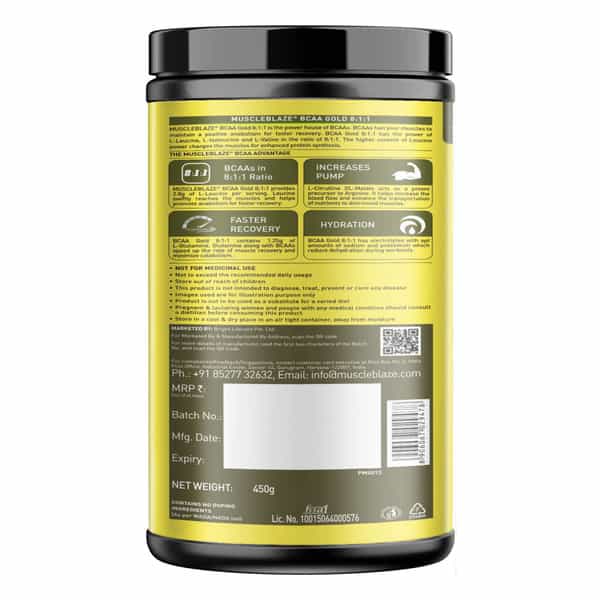 Muscleblaze Bcaa Gold 8:1:1 (Watermelon | 450G | 60 Servings) | With Higher Leucine
