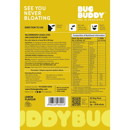 Bug Buddy See You Never Bloating | Debloat Drink With Probiotics & Digestive Enzymes | 30-Day Pack